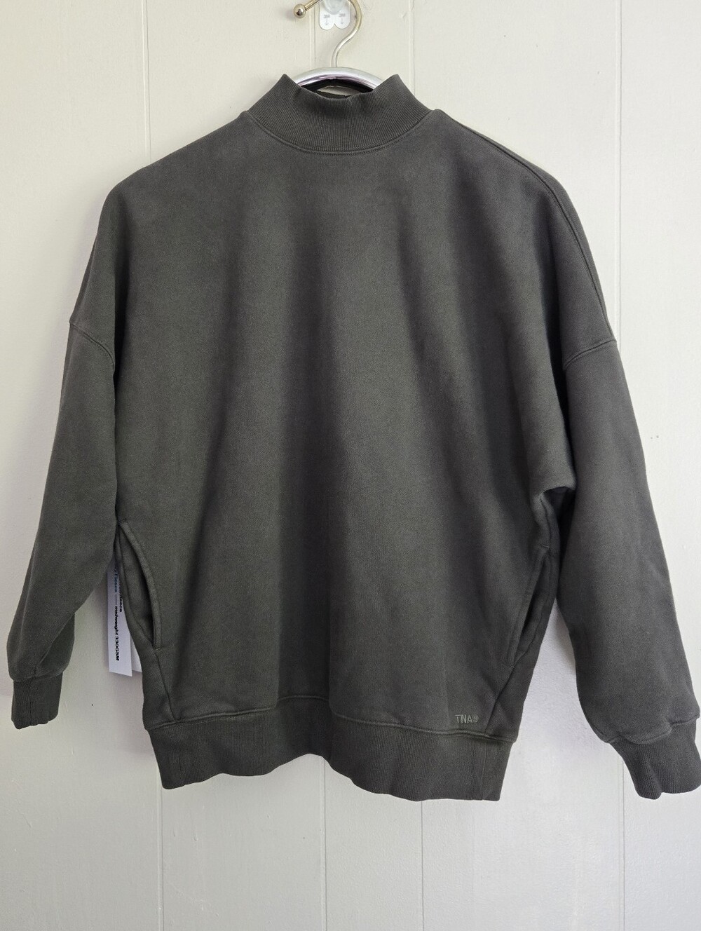 Aritzia TNA Sweatfleece Cozy Fleece Sweatshirt Mock Neck Oversized Green 1 XS/S